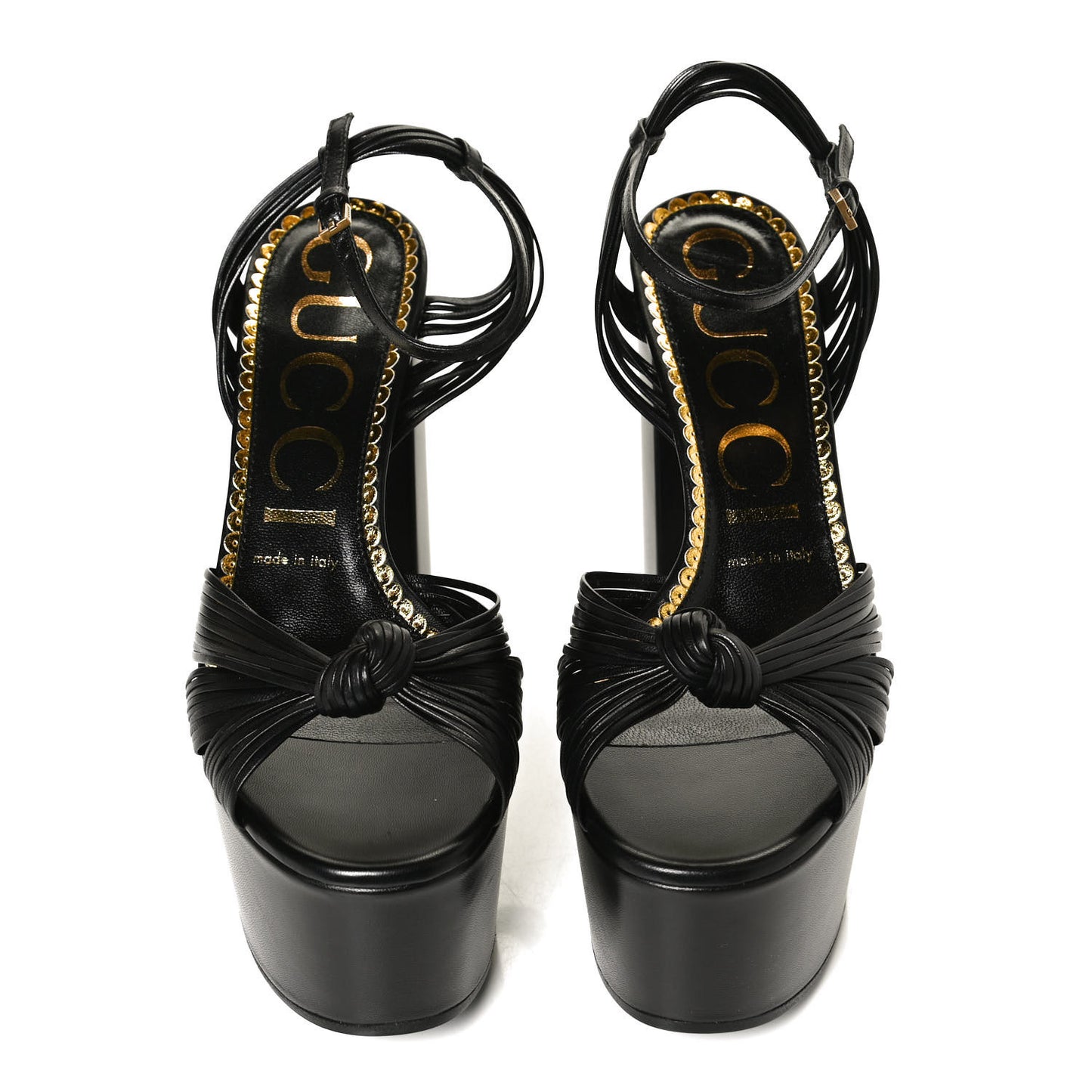 GUCCI Calfskin Knotted Strap Crawford Platform Sandals 37 Black