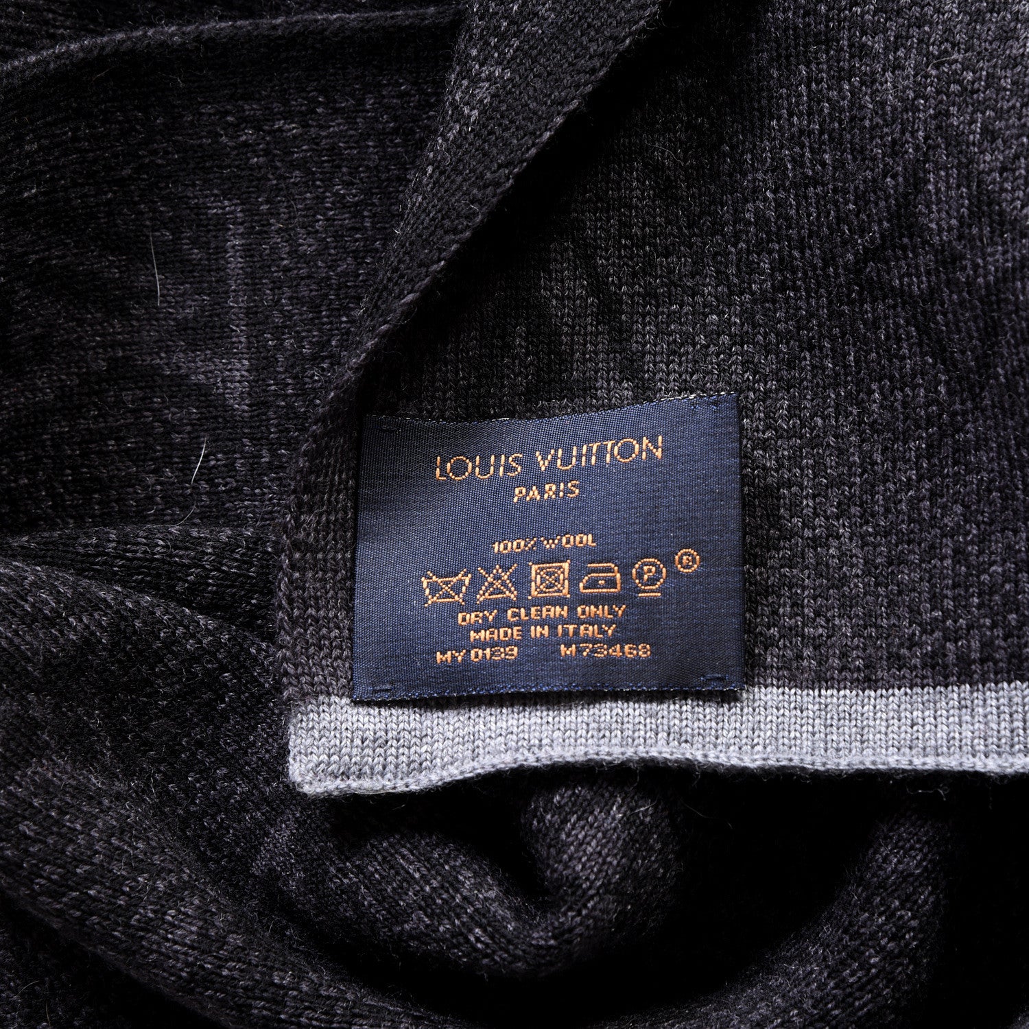 Louis Vuitton Wool Monogram Scarf Black Charcoal Grey 5 of 5