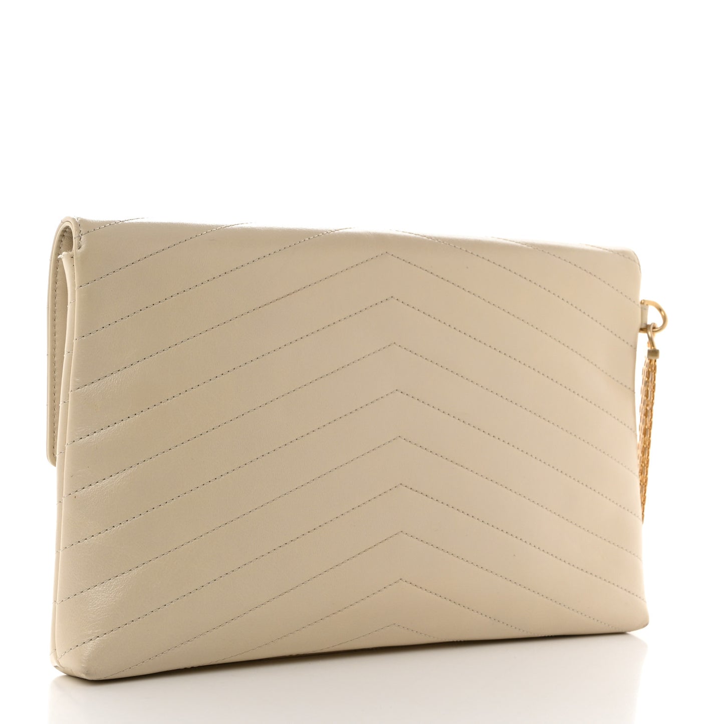 Calfskin Chevron Quilted Medal Flap Beige