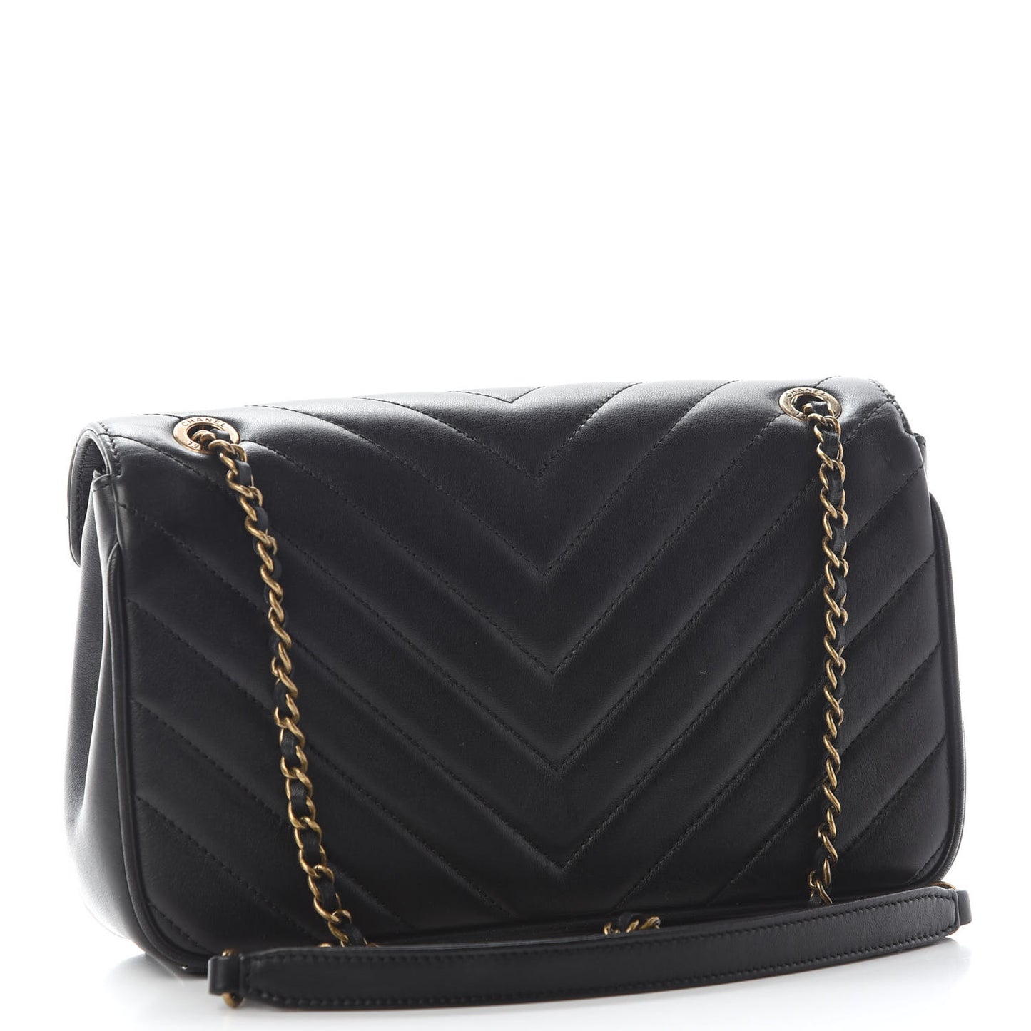 Lambskin Chevron Quilted Small Pyramid CC Flap Black