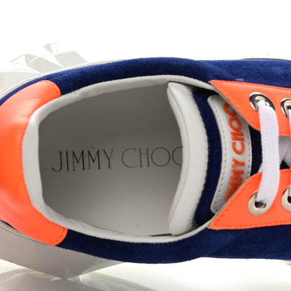 Jimmy Choo Suede Calfskin Diamond Low Top Sneaker 39.5 Cobalt Neon Orange 7 of 8