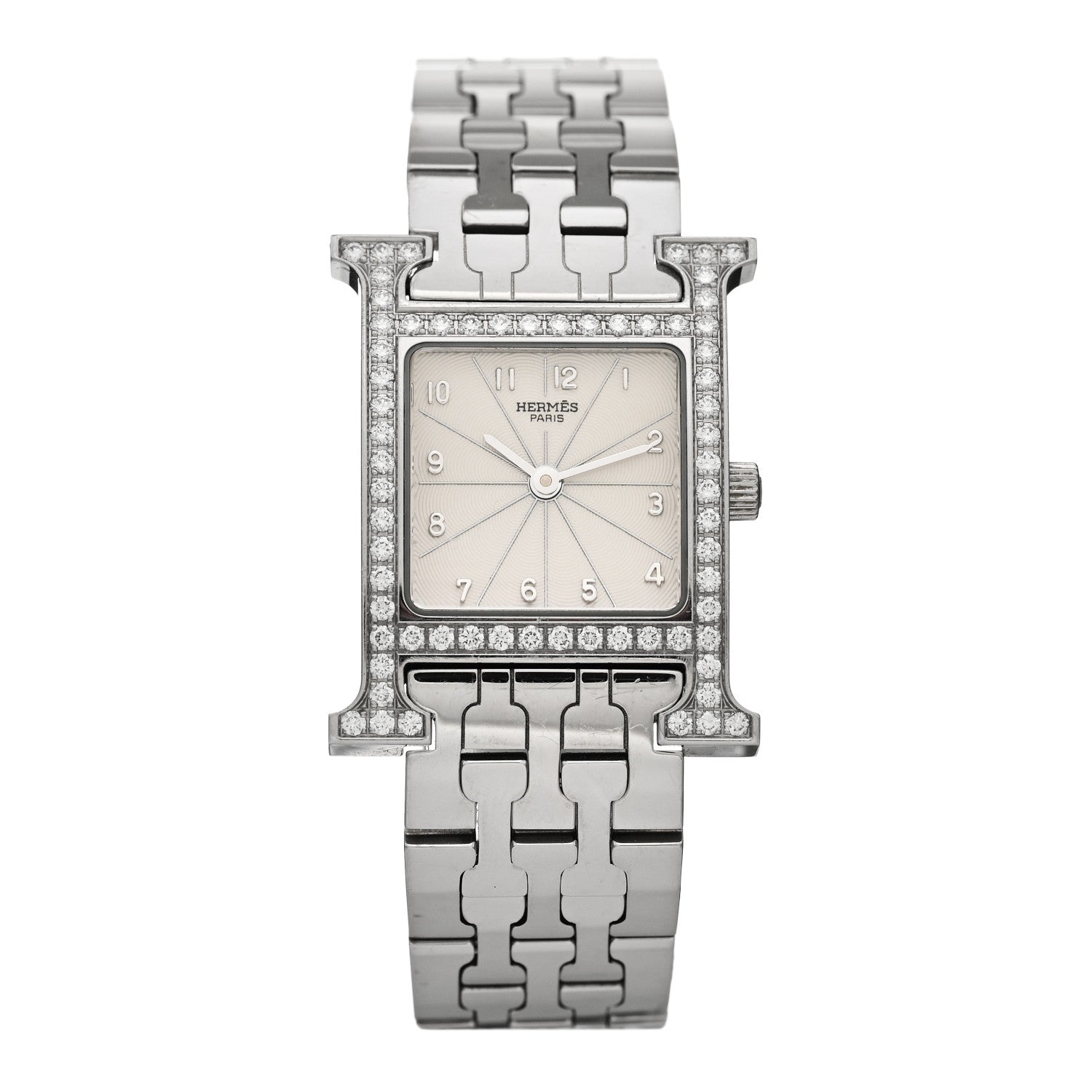 Hermes Stainless Steel Diamond Bezel 21mm Heure H Hour Quartz Watch 1 of 5
