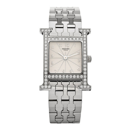 Hermes Stainless Steel Diamond Bezel 21mm Heure H Hour Quartz Watch 1 of 5