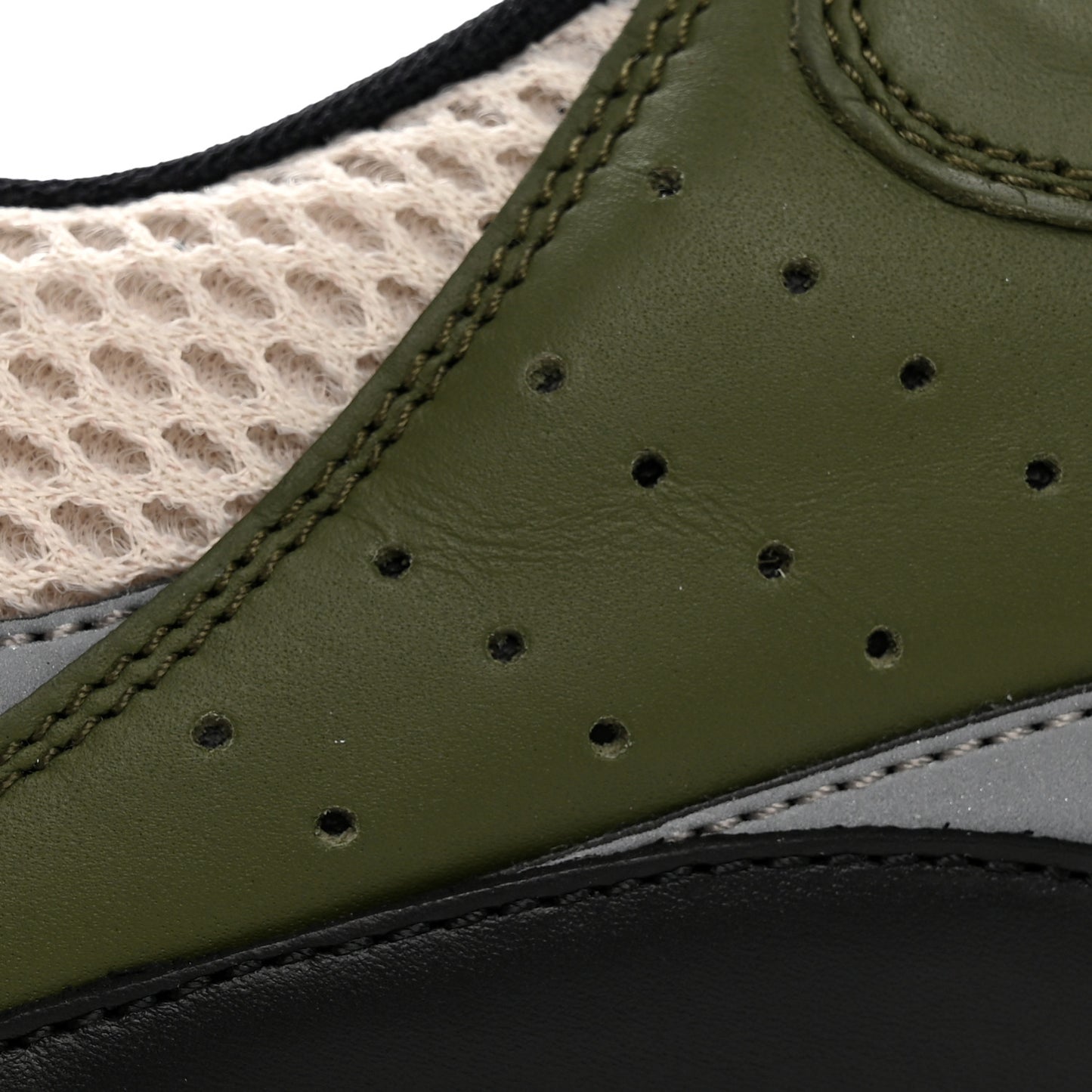 Technical Mesh Calfskin Mens B22 Sneakers 41 Olive Green Black Grey White