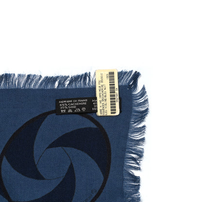 Hermes Cashmere Silk Imprimeur Fou Sequences Shawl 140 Bleu Violine Bleu Nuit 5 of 5
