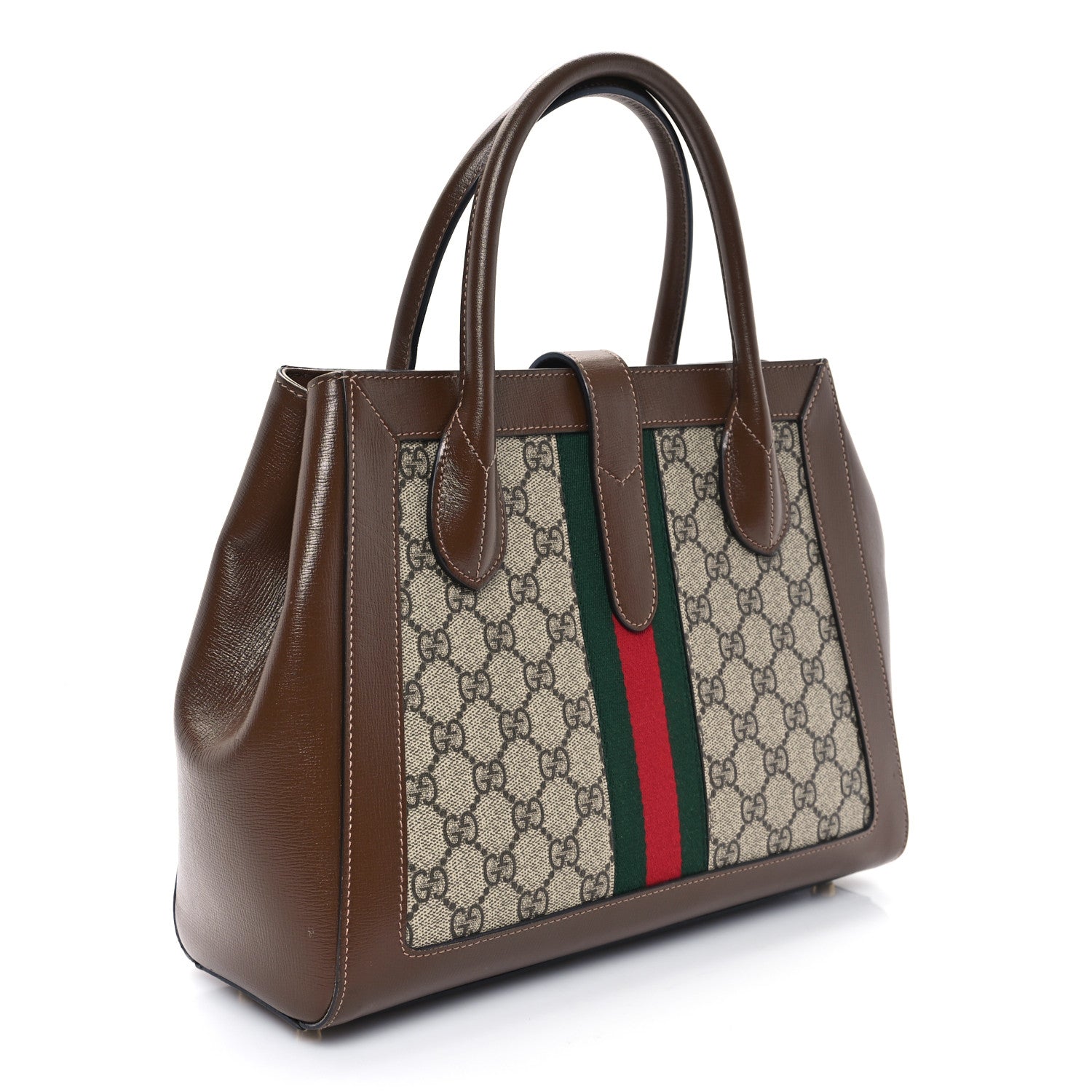 Gucci GG Supreme Monogram Azalea Calfskin Web Medium Jackie 1961 Tote Beige Ebony Brown Sugar 2 of 12