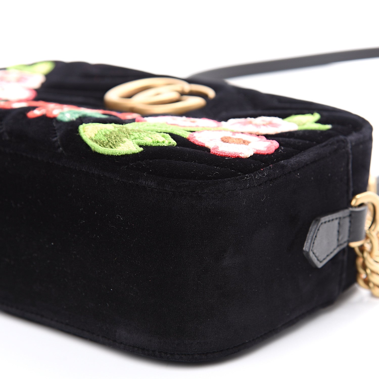Gucci Velvet Matelasse Deer Embroidered Small GG Marmont Chain Shoulder Bag Black 9 of 9
