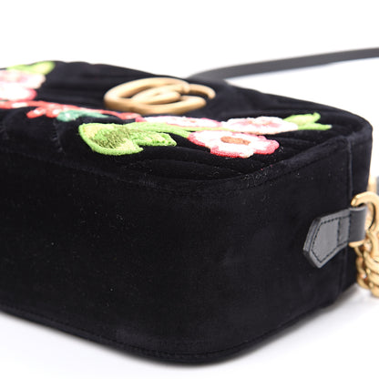 Gucci Velvet Matelasse Deer Embroidered Small GG Marmont Chain Shoulder Bag Black 9 of 9