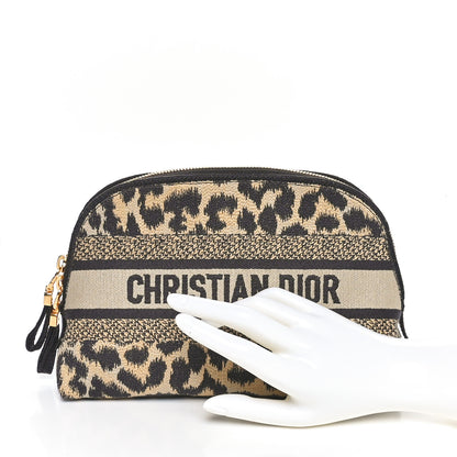 Christian Dior Canvas Leopard Print Cosmetic Pouch Beige 2 of 10