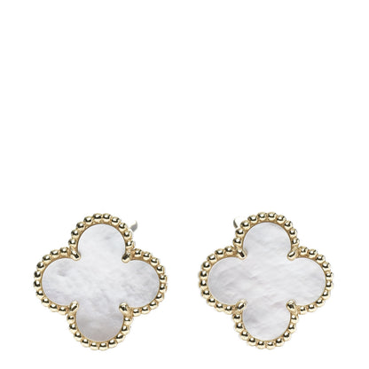 Van Cleef & Arpels 18K Yellow Gold Mother of Pearl Vintage Alhambra Earrings 1 of 6