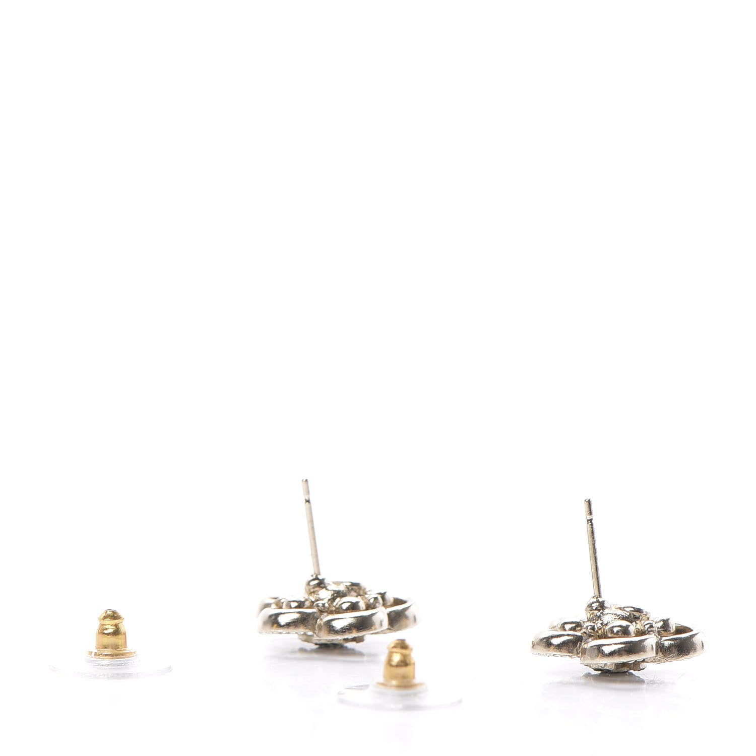 Chanel Crystal CC Camellia Earrings Black Gold 3 of 5