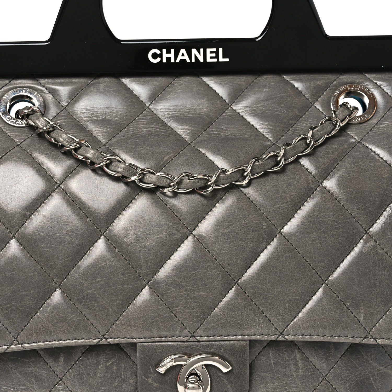 Chanel Glazed Calfskin Quilted Large CC Delivery Tote Grey 8 of 10