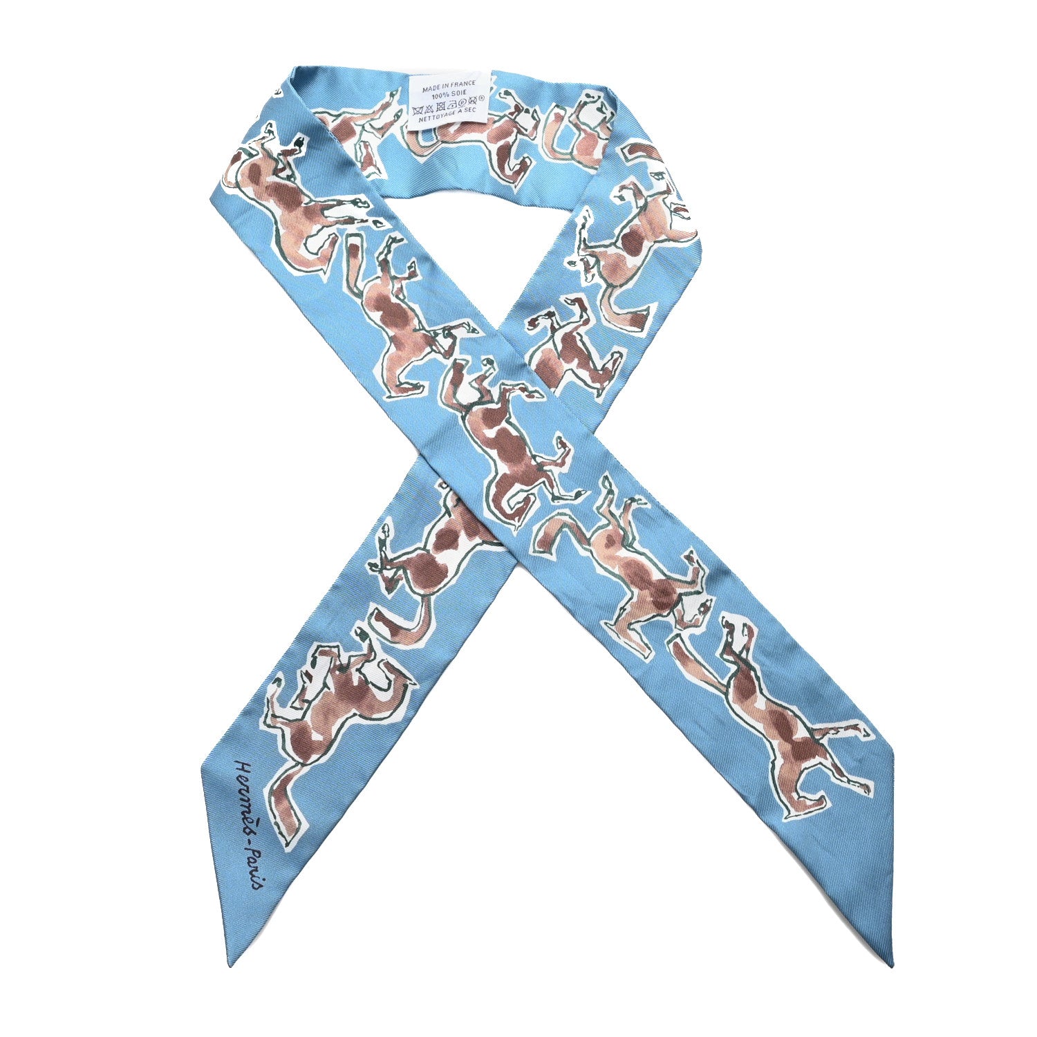 Hermes Silk Chevaux En Liberte Twilly Bleu Glacier Beige 1 of 4