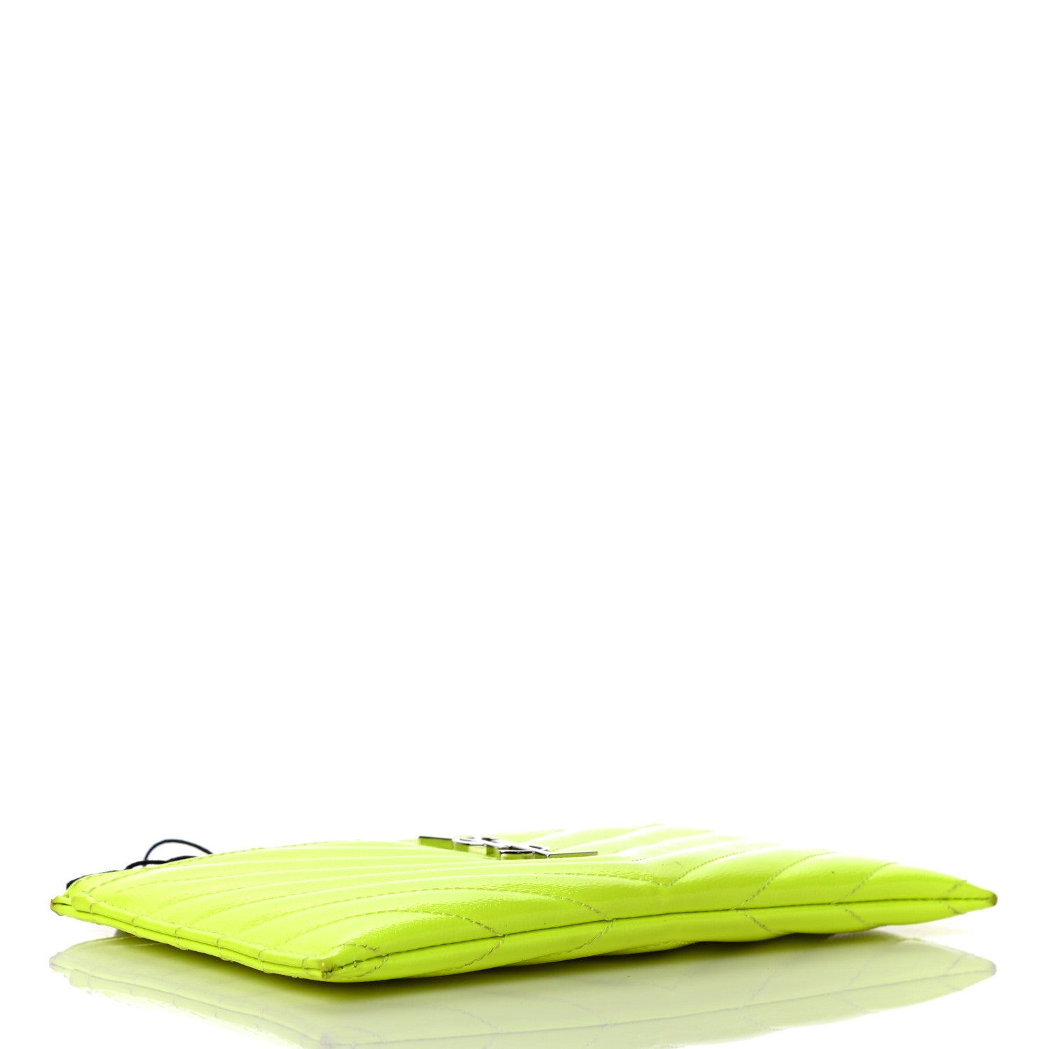 Saint Laurent Patent Grain De Poudre Matelasse Chevron Monogram Bill Pouch Neon Yellow 4 of 13