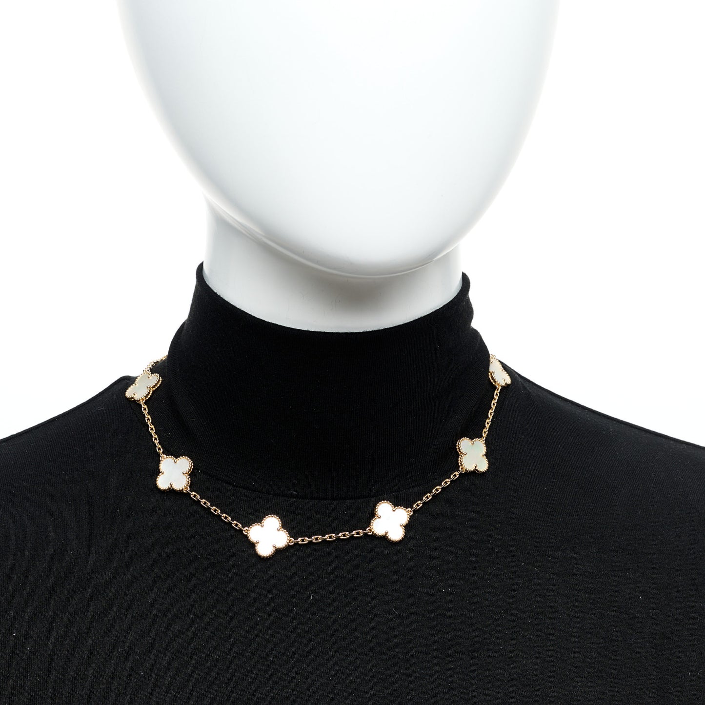 18K Yellow Gold Mother of Pearl 10 Motifs Vintage Alhambra Necklace