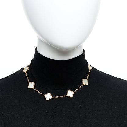 Van Cleef & Arpels 18K Yellow Gold Mother of Pearl 10 Motifs Vintage Alhambra Necklace 2 of 7