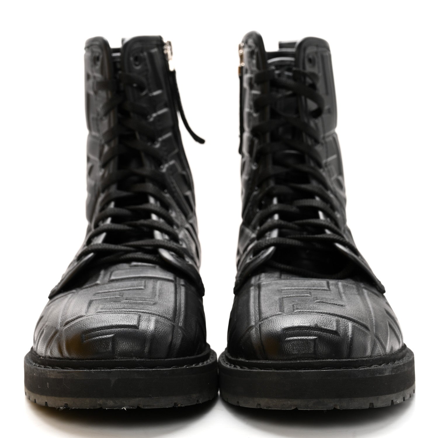 Fendi Nappa FF Embossed Womens Biker Boots 38.5 Black 2 of 11