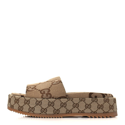 Gucci Monogram Maxi GG Angelina Platform 55mm Slide Sandals 40.5 Camel Ebony 1 of 8