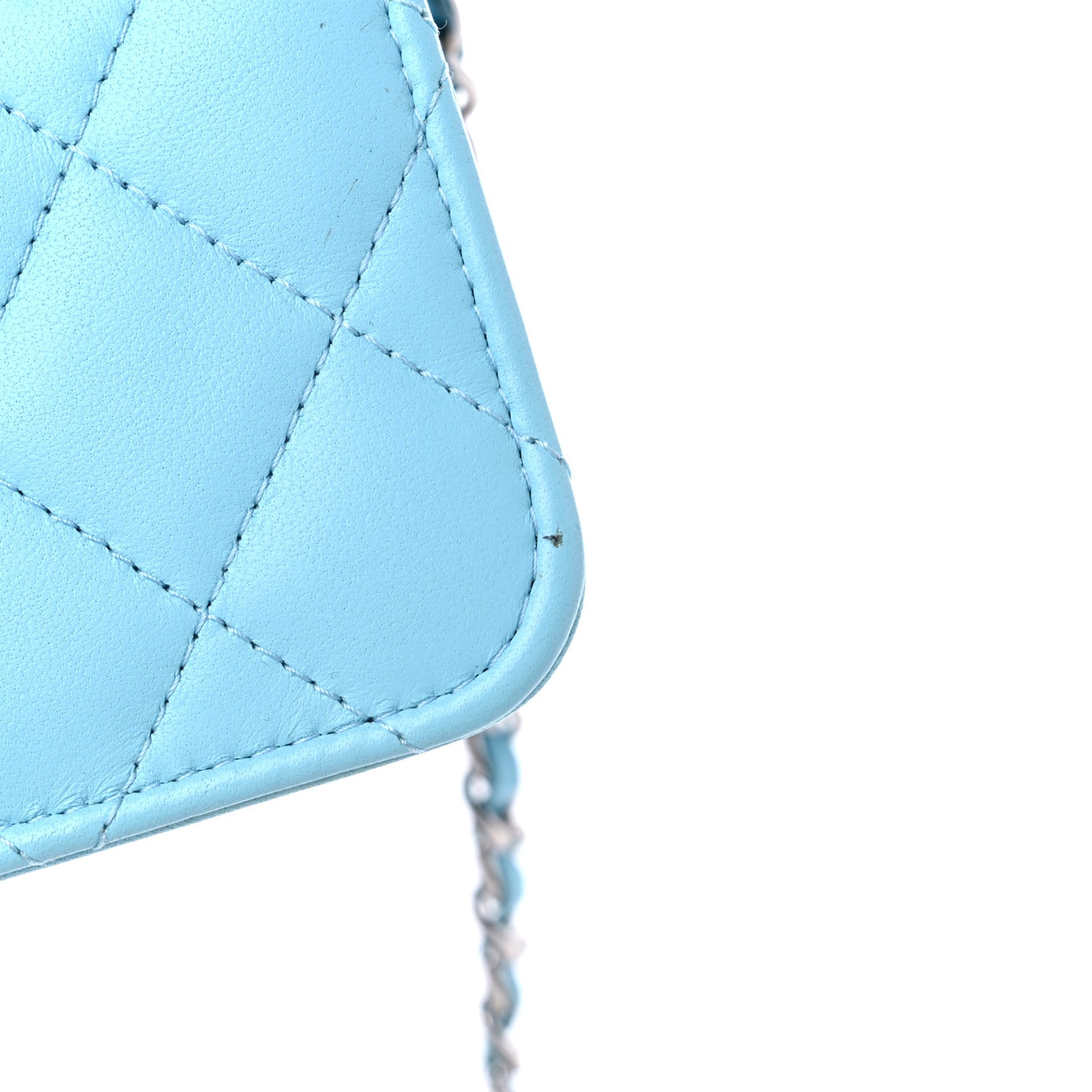 Lambskin Quilted Mini Wallet On Chain WOC Light Blue