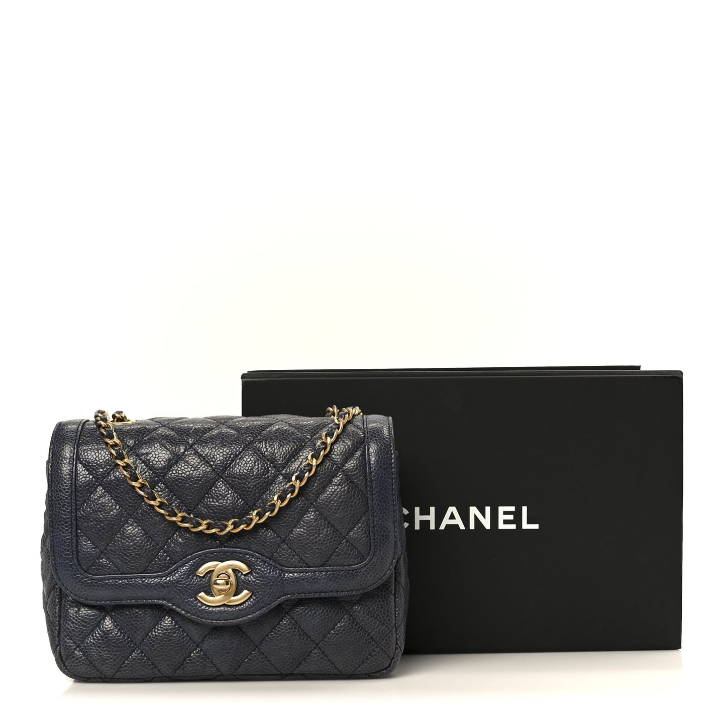 Crumpled Grained Calfskin Quilted Mini Two Tone Flap Blue