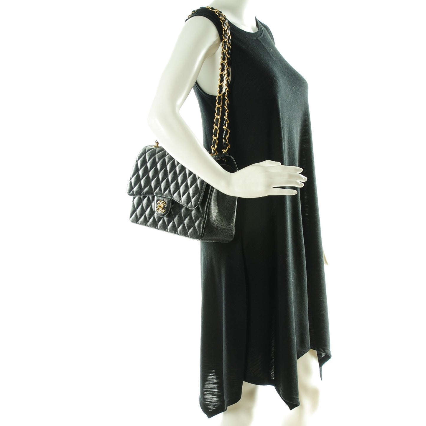 Caviar Quilted Jumbo Double Flap Black