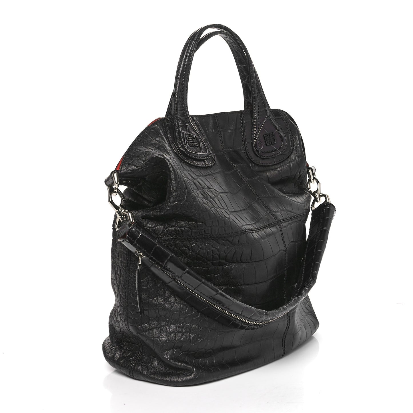 Calfskin Crocodile Embossed Nightingale North South Tote Black