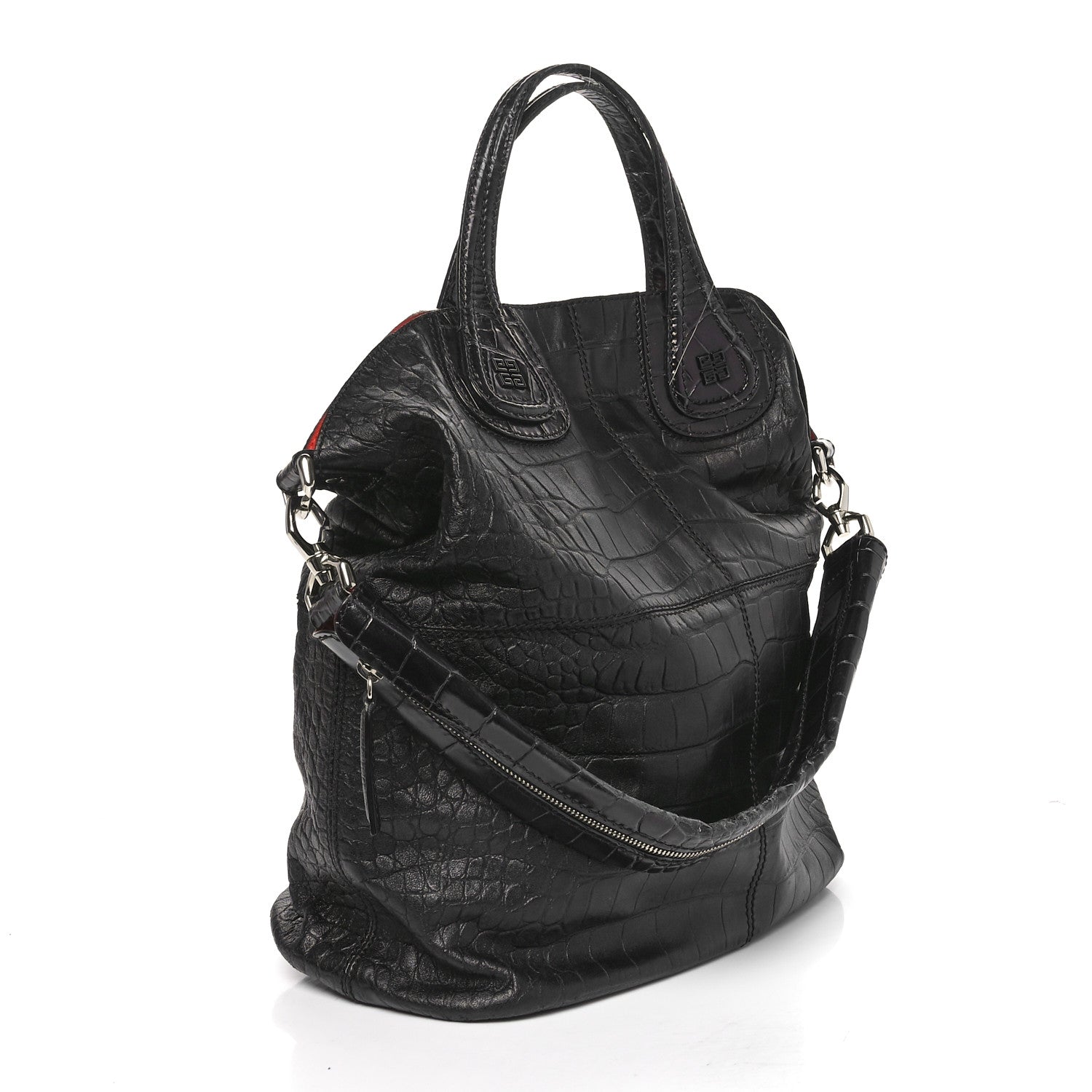 Givenchy Calfskin Crocodile Embossed Nightingale North South Tote Black 2 of 9
