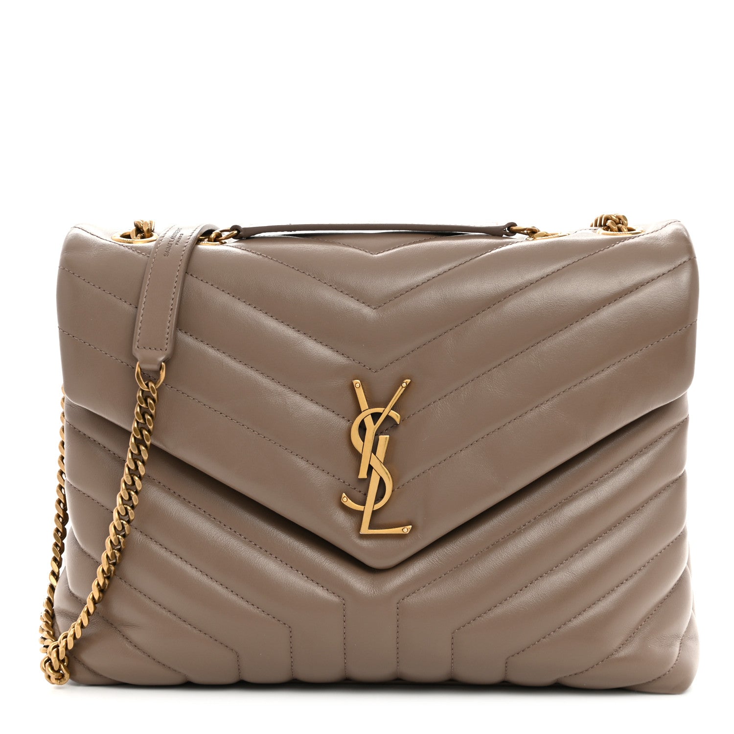 Saint Laurent Calfskin Y Quilted Monogram Medium Loulou Chain Satchel Dark Beige 1 of 11