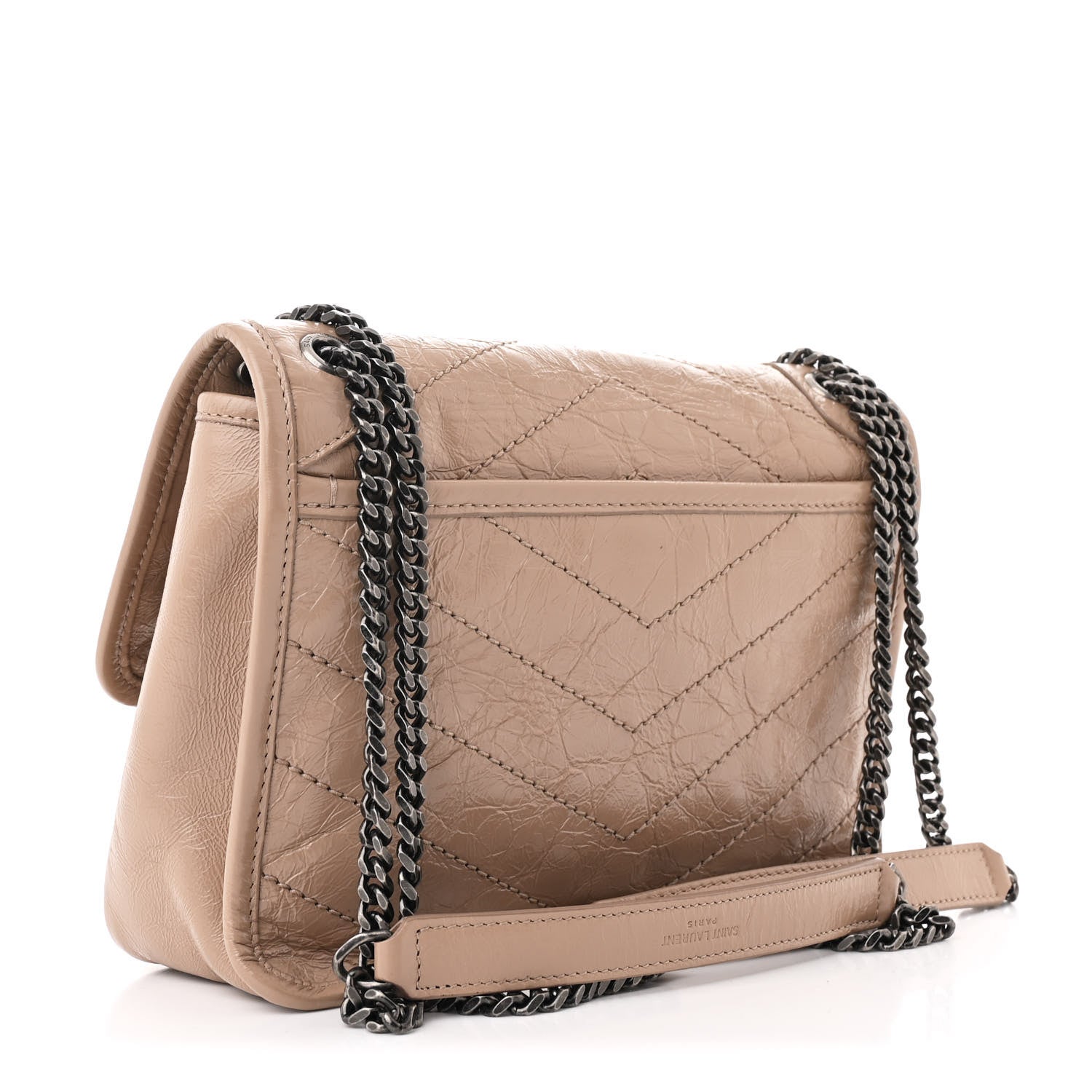 Saint Laurent Crinkled Calfskin Matelasse Monogram Baby Niki Chain Satchel Light Taupe 3 of 10