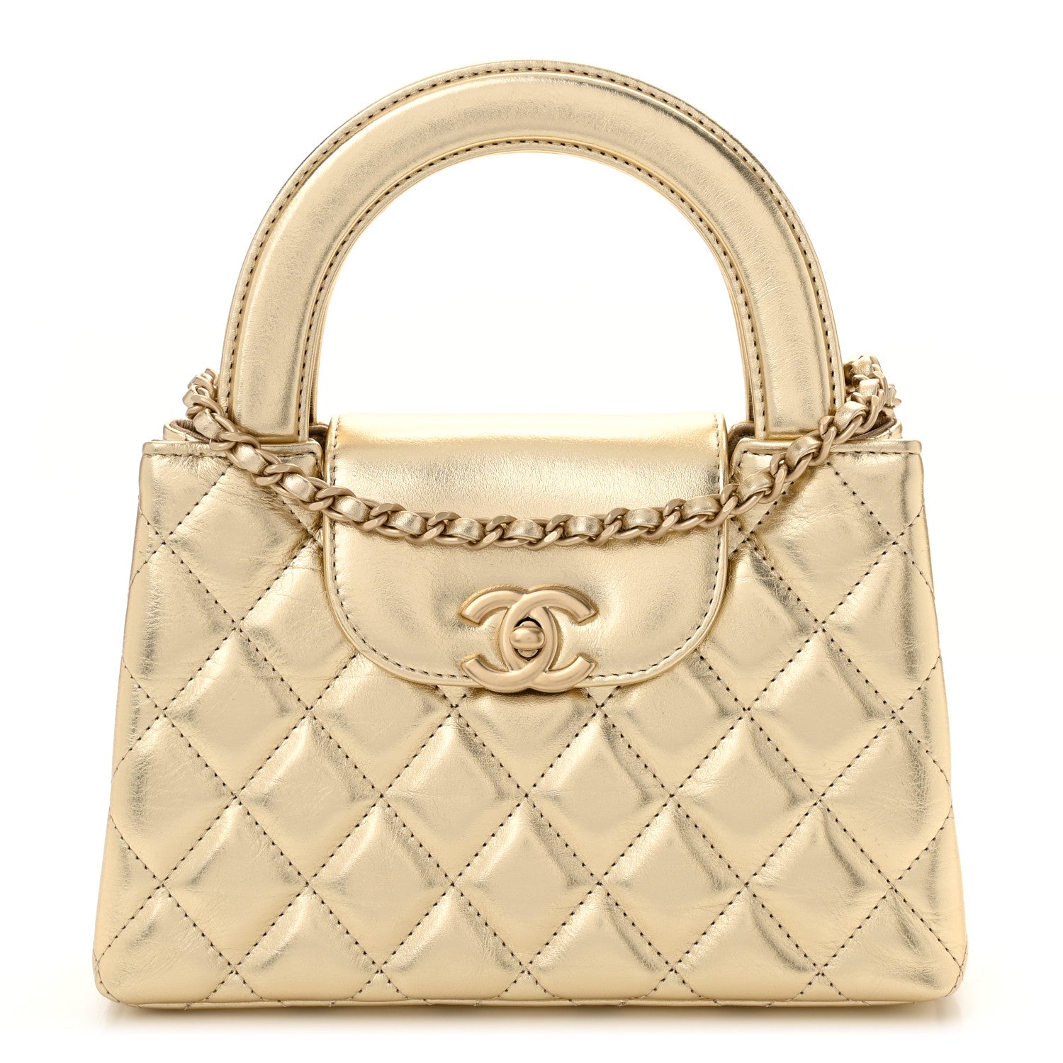 Chanel Metallic Shiny Aged Calfskin Quilted Nano Kelly Shopper Gold 1 of 11
