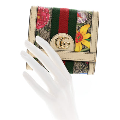 Gucci GG Supreme Monogram Flora Textured Calfskin Web Ophidia Card Case Wallet Beige Ebony Multicolor Mystic White 2 of 8
