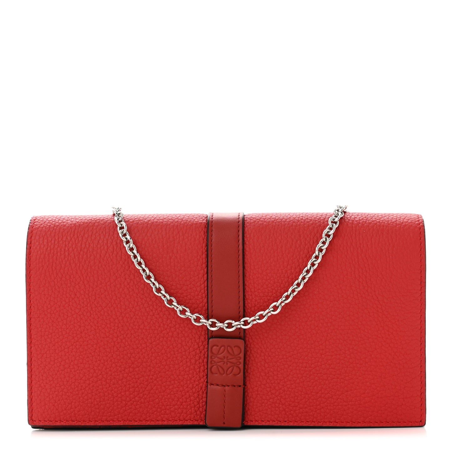 Grained Calfskin Chain Wallet Burnt Red