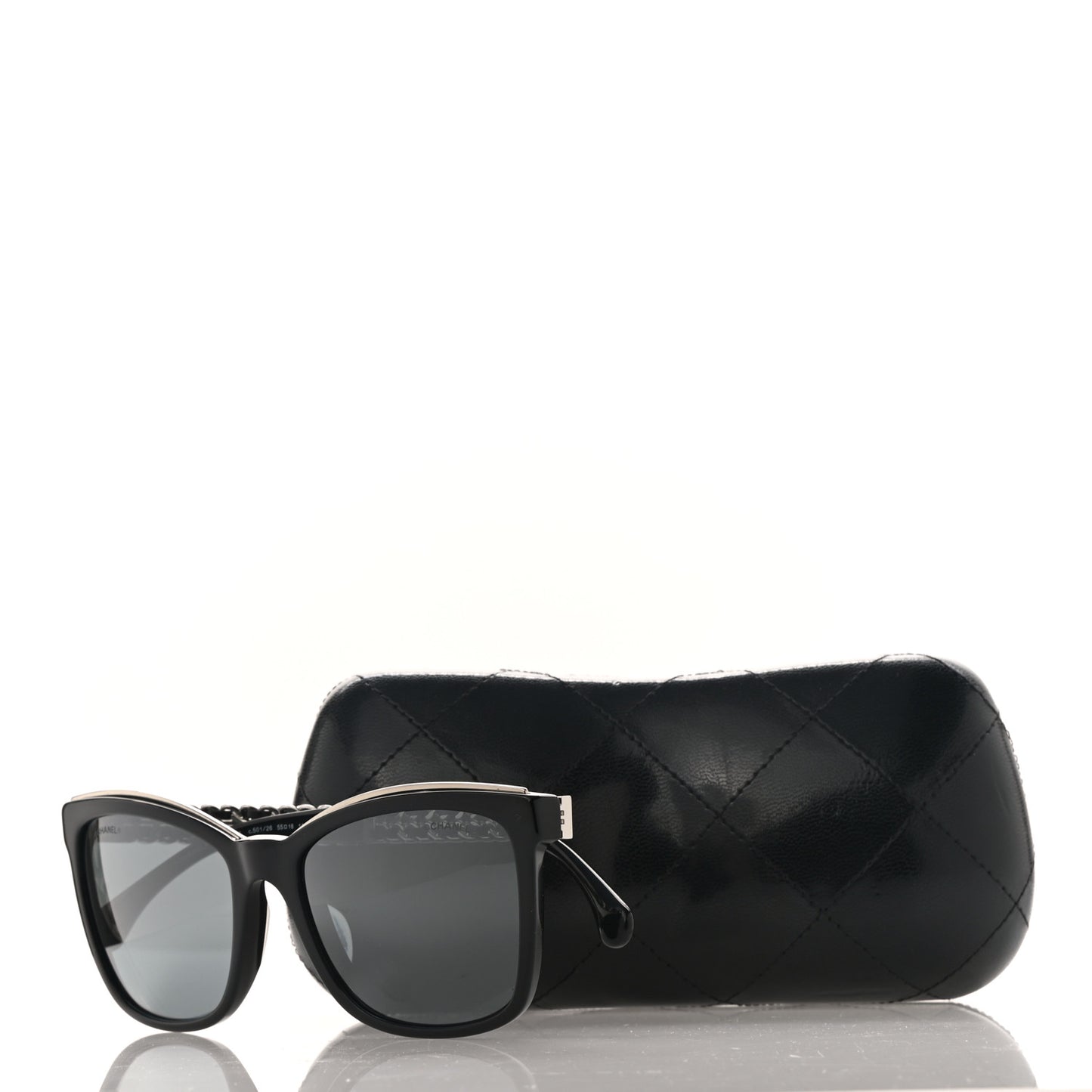 Calfskin Square Chain Sunglasses 5360-Q-A Black