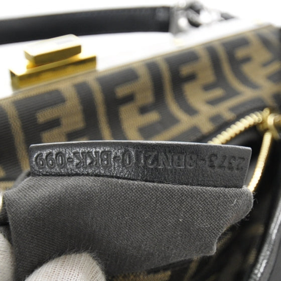 Fendi Goatskin Zucca Large Peekaboo Iconic Satchel Black Tobacco 9 of 12