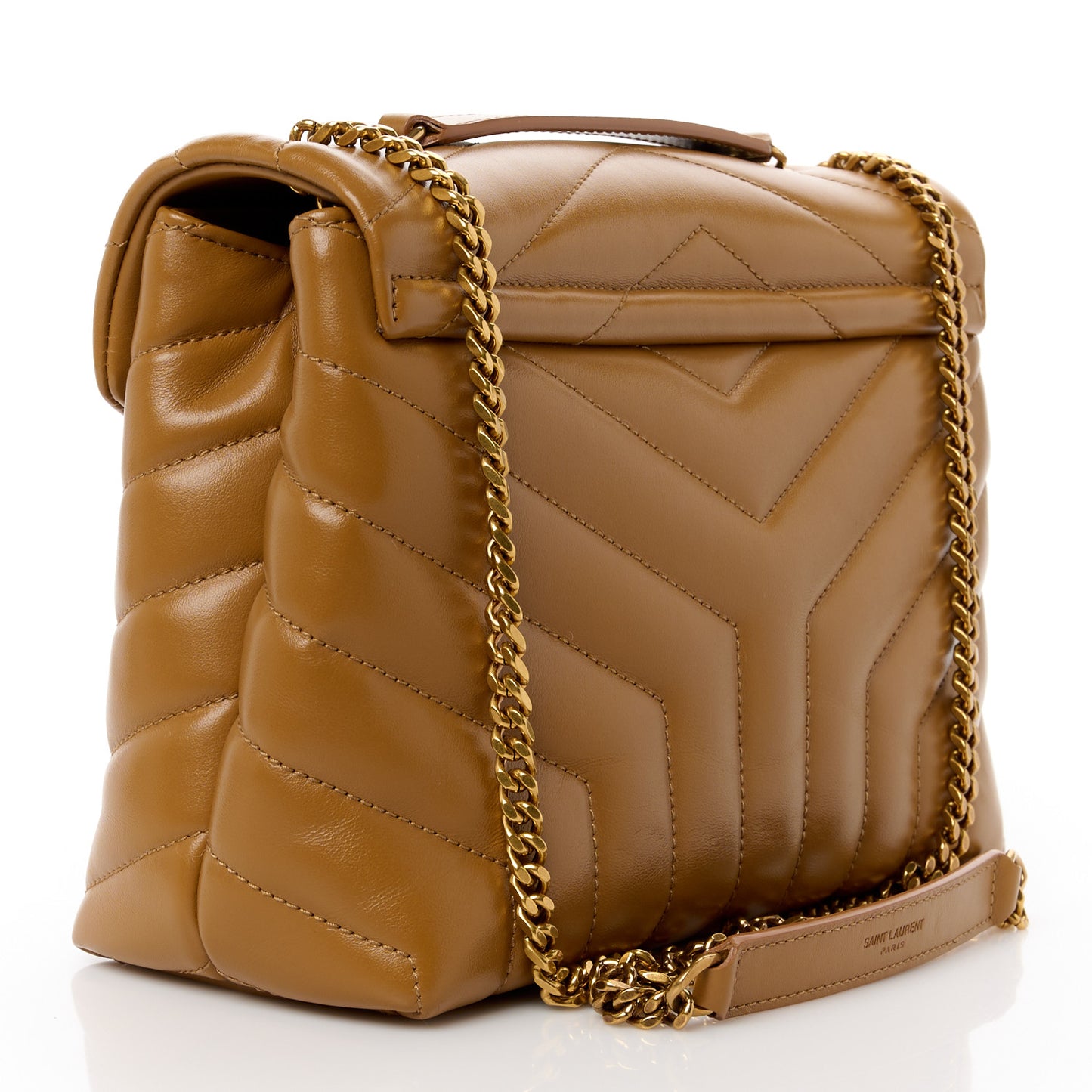 Calfskin Y Quilted Monogram Small Loulou Chain Satchel Dark Natural