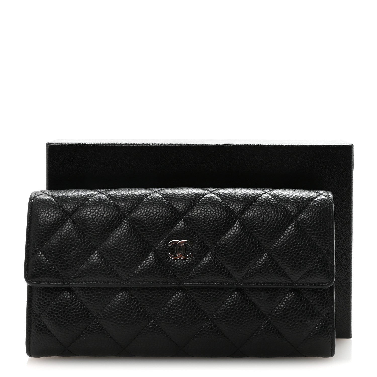 Chanel Caviar Quilted Large Gusset Flap Wallet Black 1878098