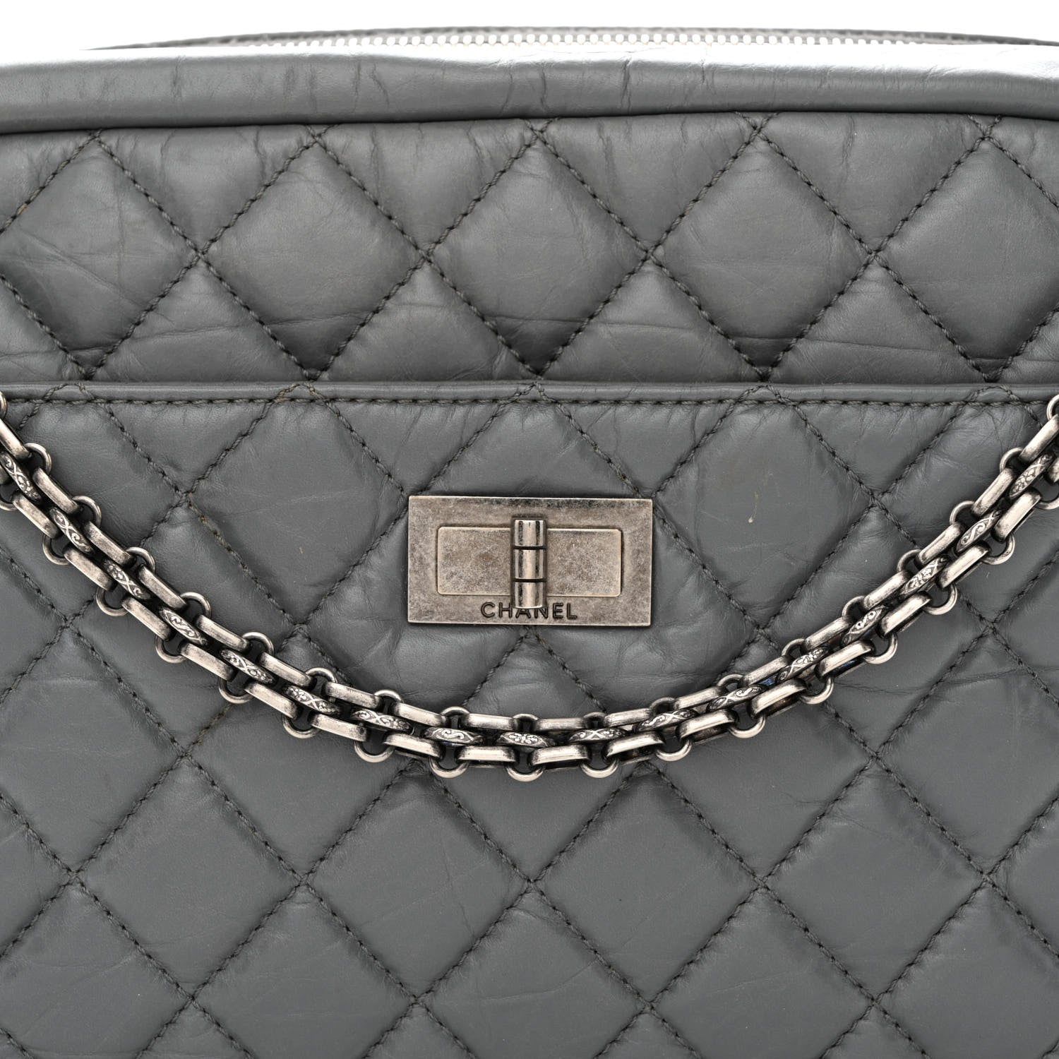 Chanel Aged Calfskin Quilted Medium Reissue Camera Case Grey 8 of 12