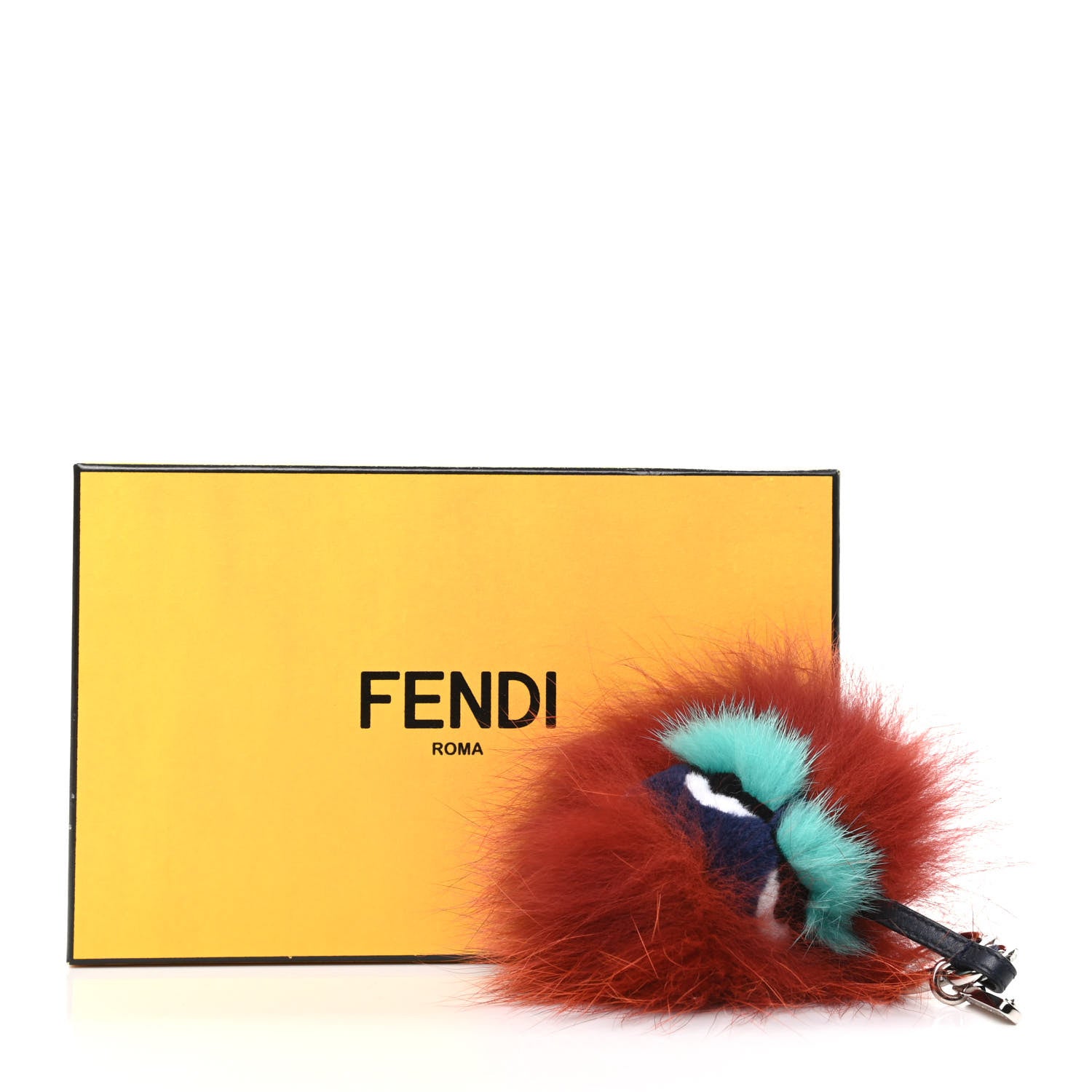 Fendi Fox Mink Rabbit Fur Vitello Dolce Blueminous Monster Bag Bug Charm Rust Turquoise 3 of 3