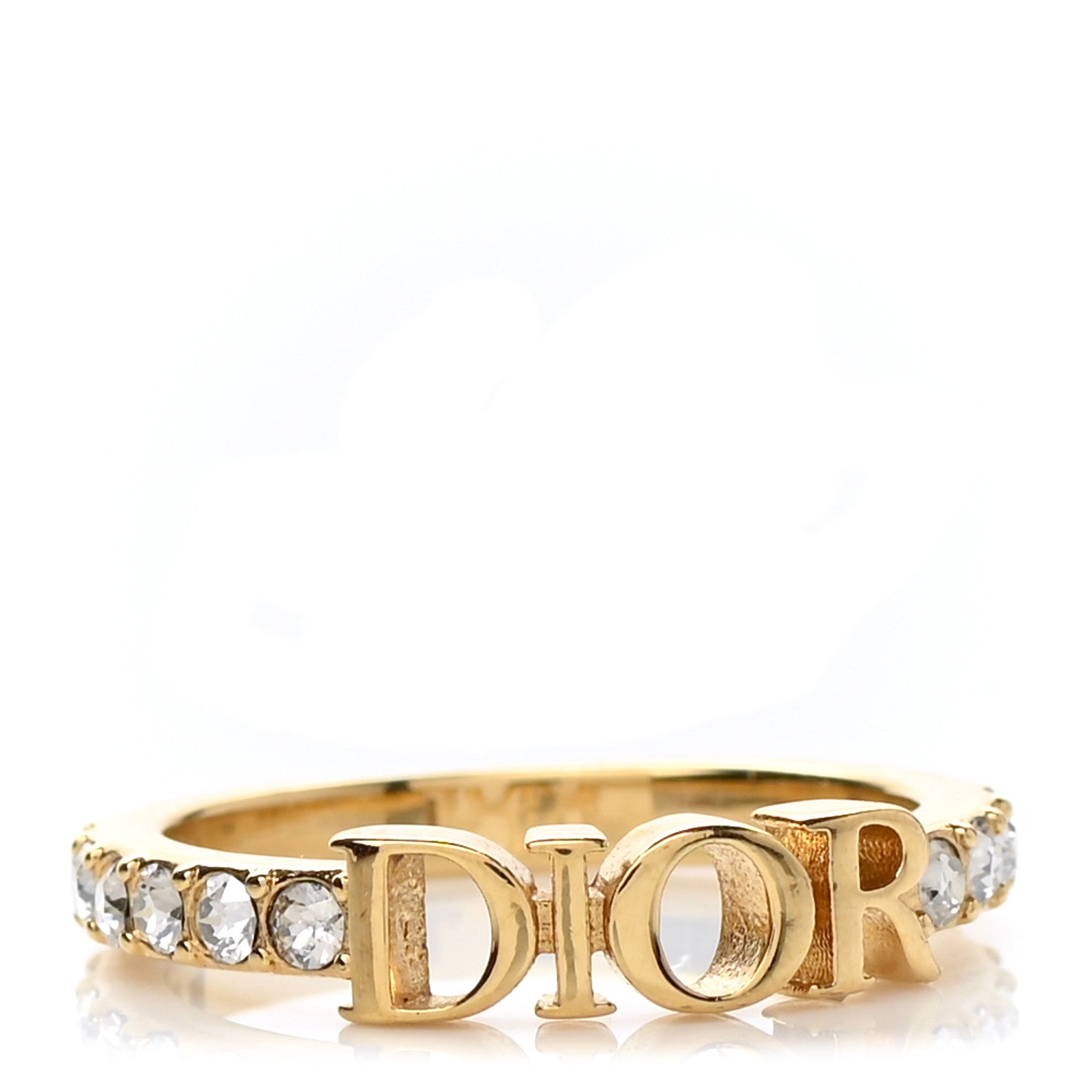 Christian Dior Metal Crystal Logo Ring L Gold 1 of 6
