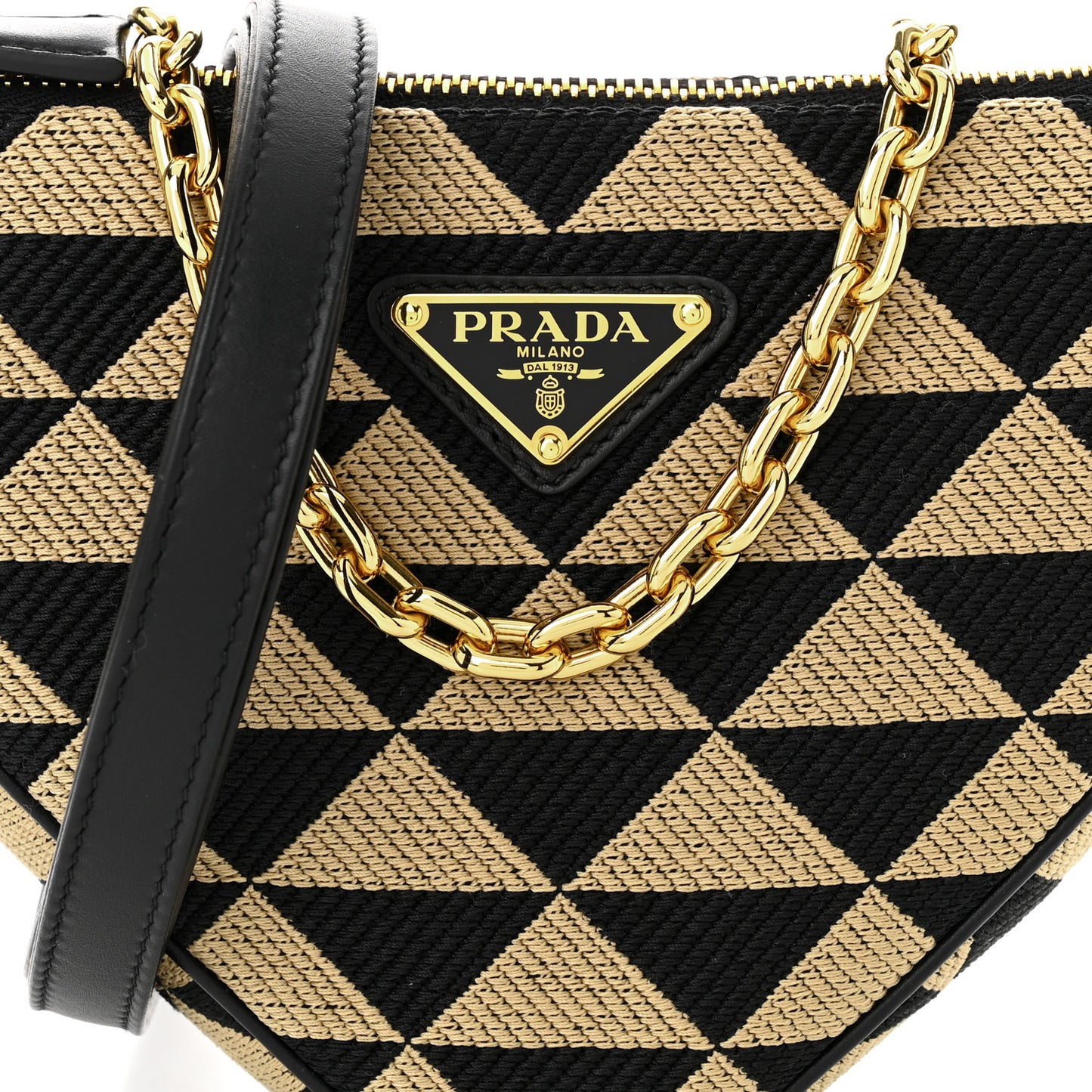 Jacquard Triangolo Symbole Embroidered Mini Triangle Bag Black Corda