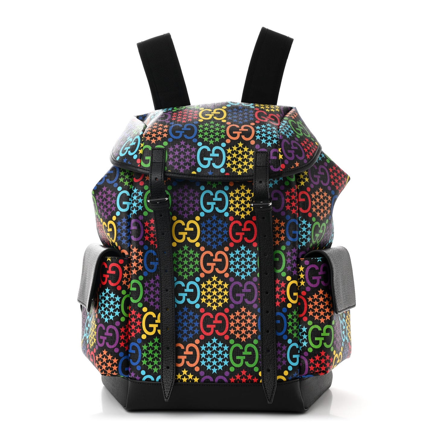 GG Supreme Monogram Psychedelic Medium Double Buckle Backpack Black Multicolor