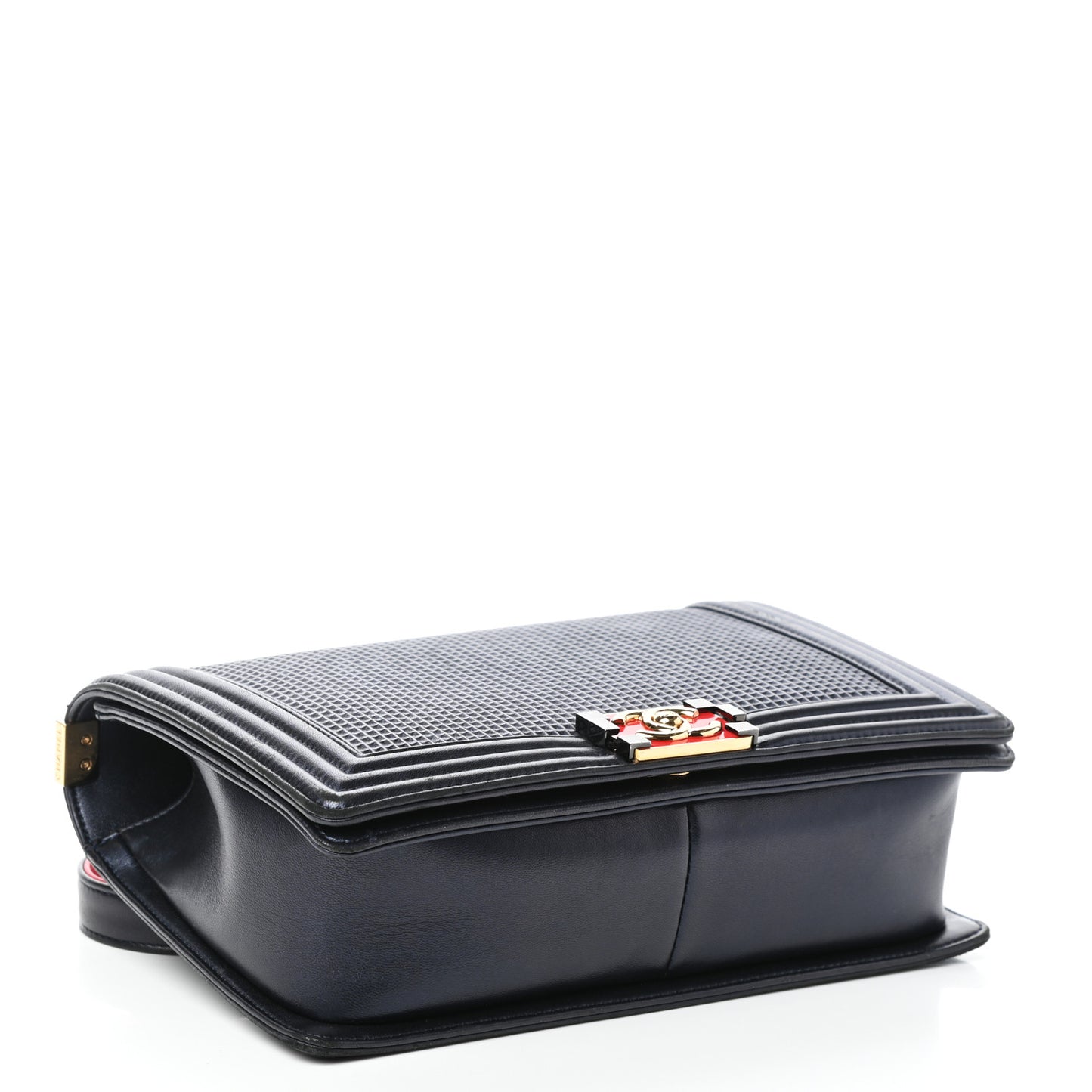 Lambskin Embossed New Medium Boy Cube Flap Navy