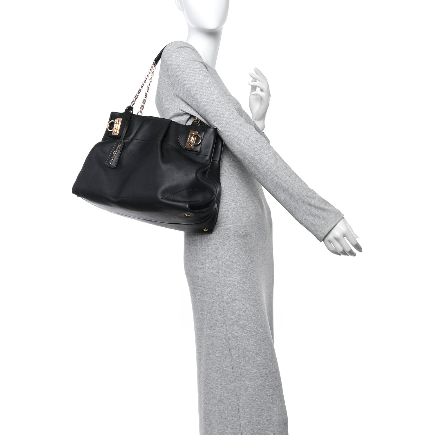 Salvatore Ferragamo Calfskin Gancini Tote Bag Black 2 of 10
