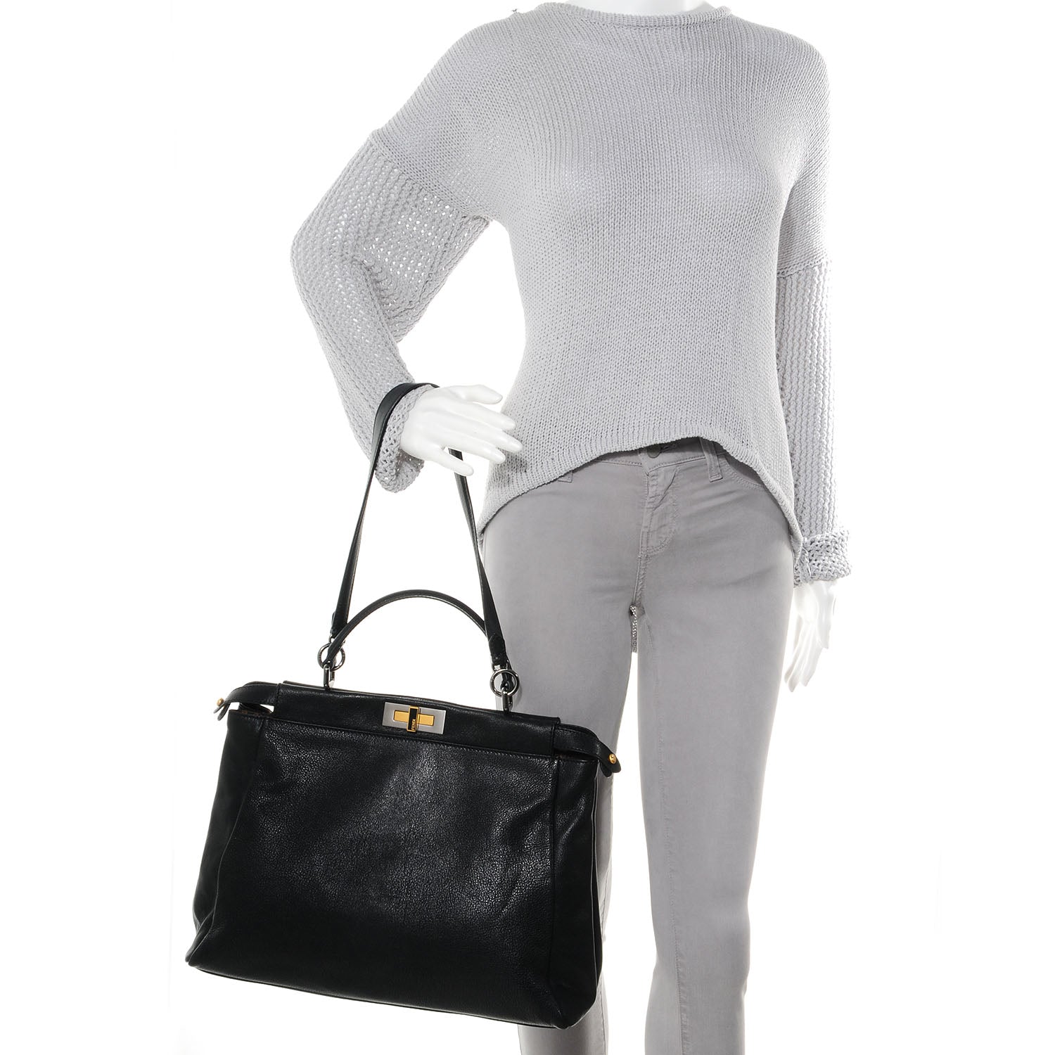 Fendi Goatskin Zucca Large Peekaboo Iconic Satchel Black Tobacco 2 of 9