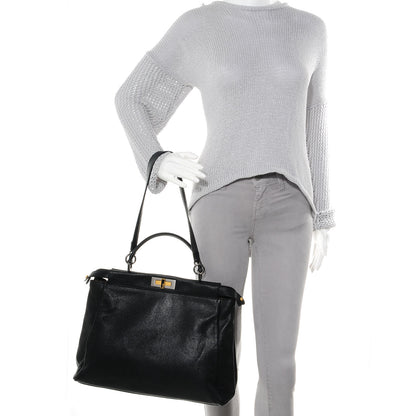 Fendi Goatskin Zucca Large Peekaboo Iconic Satchel Black Tobacco 2 of 9