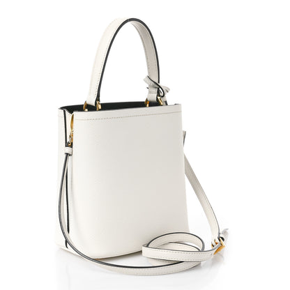 Prada Saffiano Cuir Calfskin Small Panier Bucket Bag White Black 3 of 9