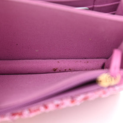 Chanel Tweed Enamel Quilted Pending CC Mini Wallet On Chain WOC Pink Purple 8 of 12
