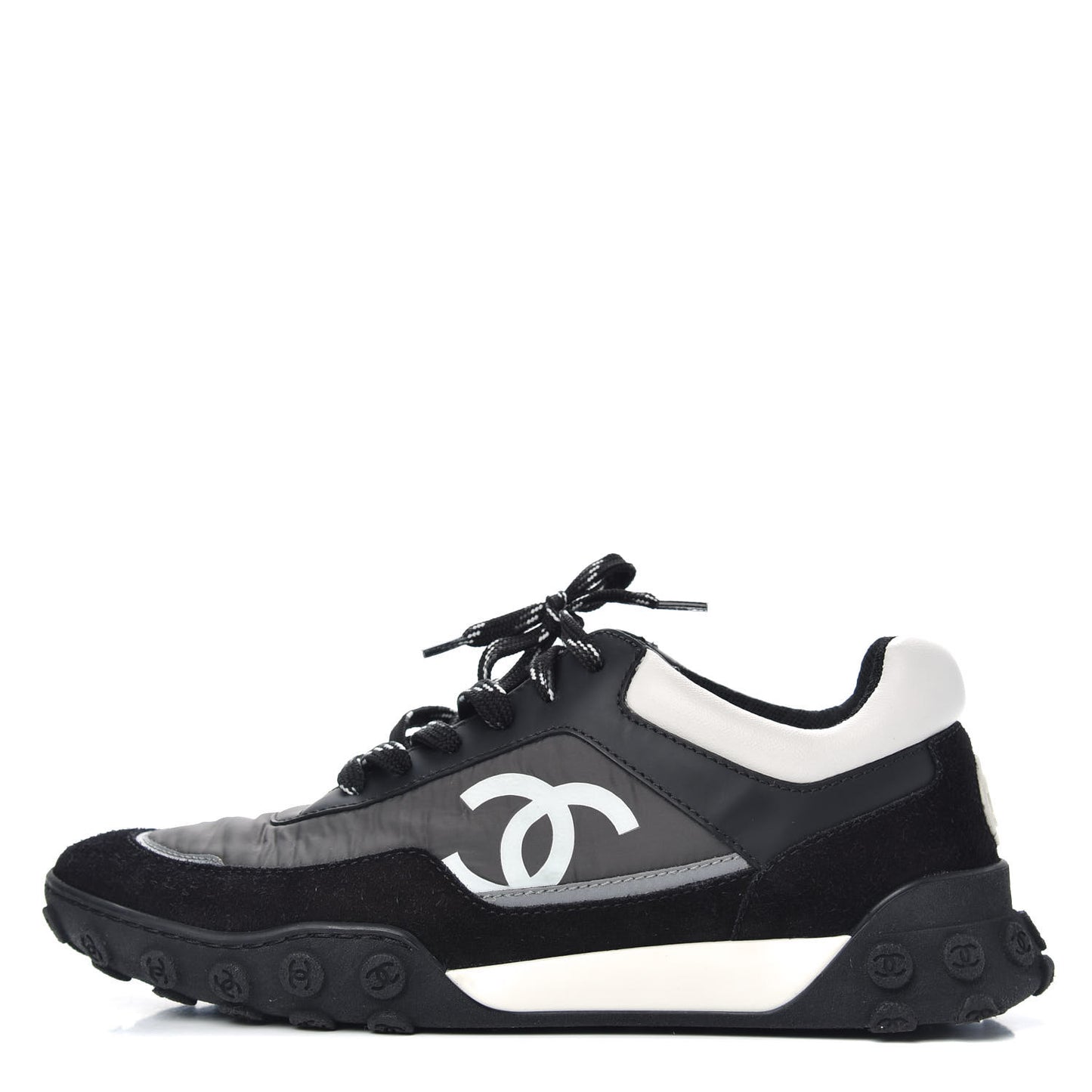 Nylon Calfskin CC Sneakers 38 Black Grey White