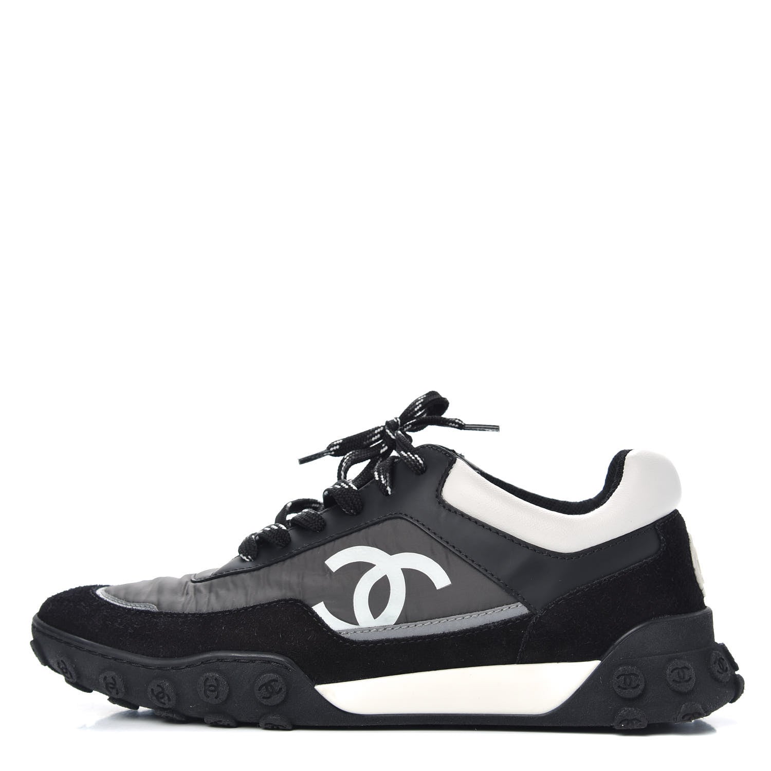 Chanel Nylon Calfskin CC Sneakers 38 Black Grey White 1 of 11