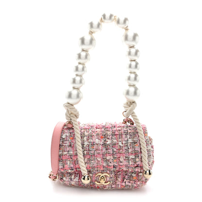 Chanel Tweed Mini Pearl Handle Flap Pink Beige Orange Ecru 1 of 10